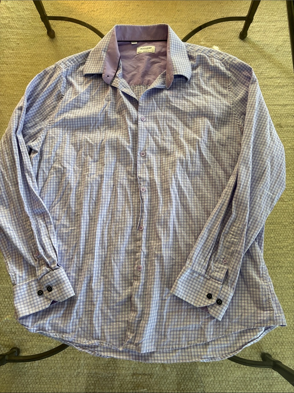 Duchamp Lavender Check Dress Shirt with Contrast Collar